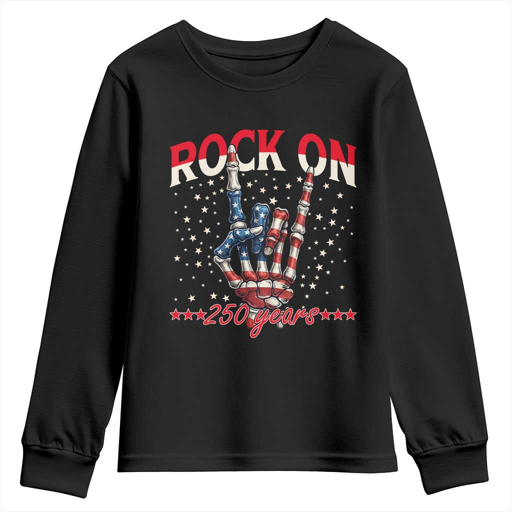 Patriotic Rocker Skeleton Hand Youth Sweatshirt Rock On 250 Years TS12 Black Print Your Wear
