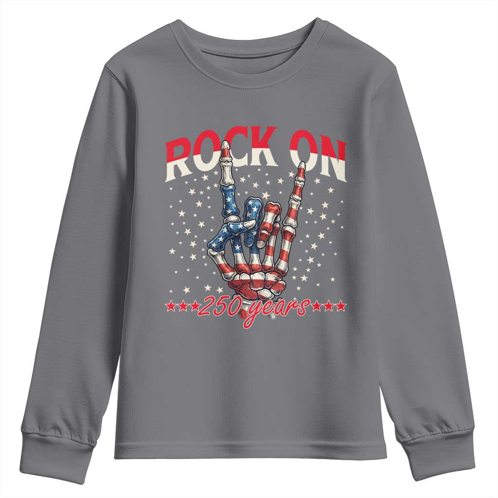 Patriotic Rocker Skeleton Hand Youth Sweatshirt Rock On 250 Years TS12 Charcoal Print Your Wear