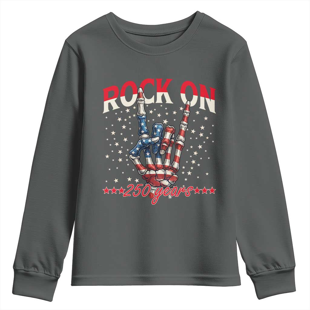 Patriotic Rocker Skeleton Hand Youth Sweatshirt Rock On 250 Years TS12 Dark Heather Print Your Wear