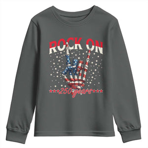 Patriotic Rocker Skeleton Hand Youth Sweatshirt Rock On 250 Years TS12 Dark Heather Print Your Wear