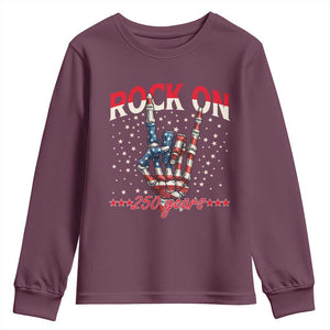 Patriotic Rocker Skeleton Hand Youth Sweatshirt Rock On 250 Years TS12 Maroon Print Your Wear