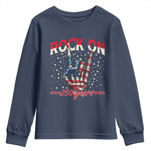 Patriotic Rocker Skeleton Hand Youth Sweatshirt Rock On 250 Years TS12 Navy Print Your Wear