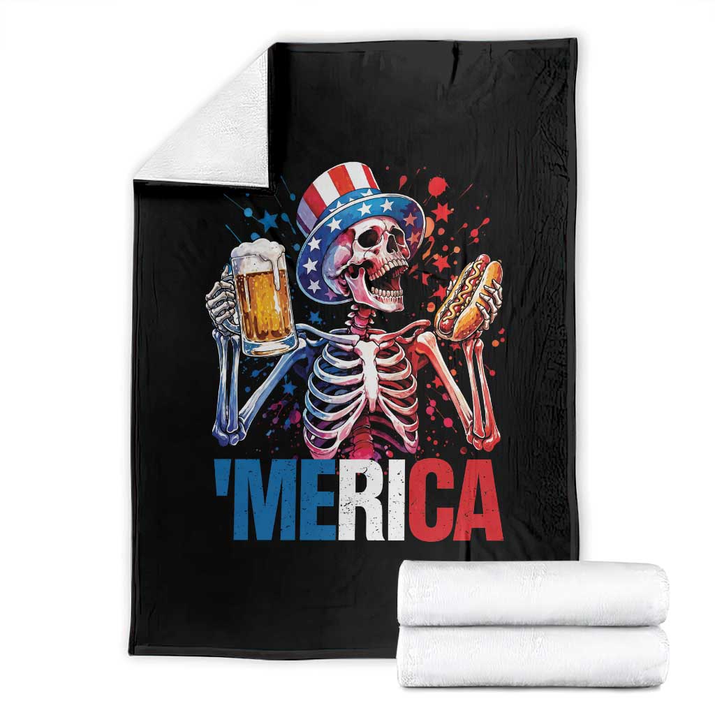 Red White And Blue Skeleton Party Throw Blanket American Freedom Vibes TS12 Black Print Your Wear