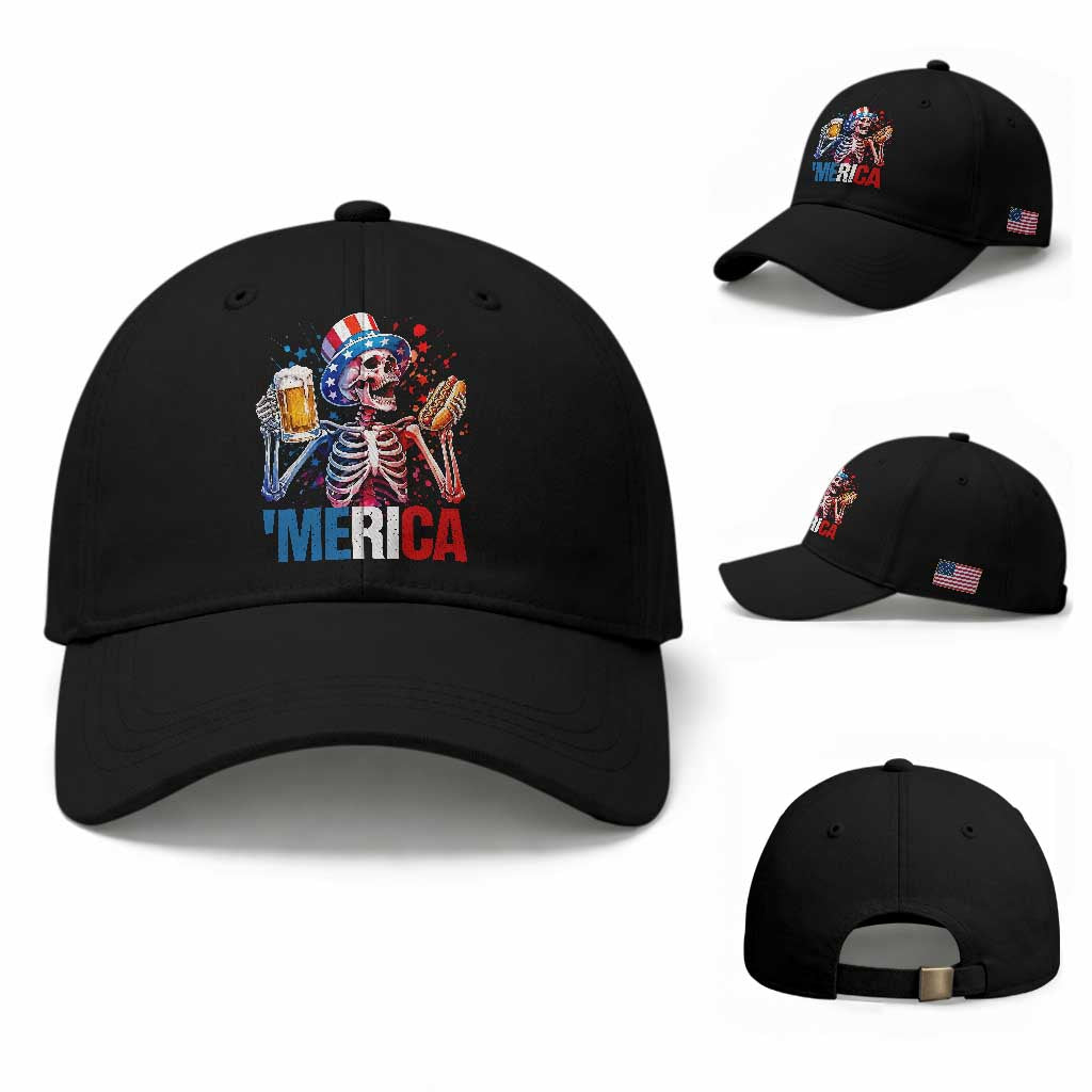 Red White And Blue Skeleton Party Baseball Cap American Freedom Vibes TS12 Baseball Cap Universal Fit Black Print Your Wear