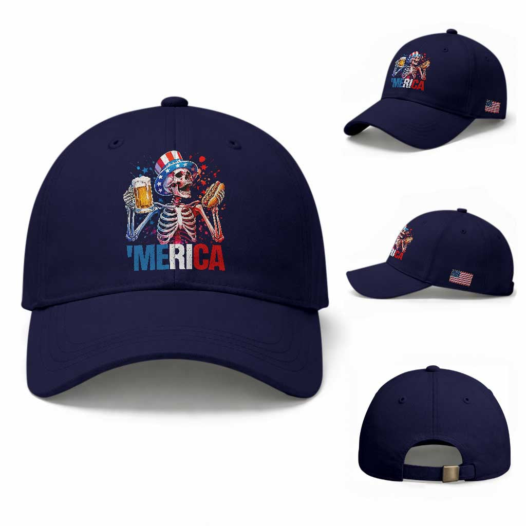 Red White And Blue Skeleton Party Baseball Cap American Freedom Vibes TS12 Baseball Cap Universal Fit Dark Blue Print Your Wear