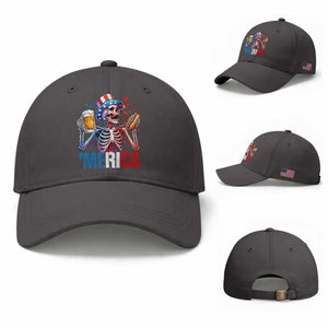 Red White And Blue Skeleton Party Baseball Cap American Freedom Vibes TS12 Baseball Cap Universal Fit Dark Gray Print Your Wear