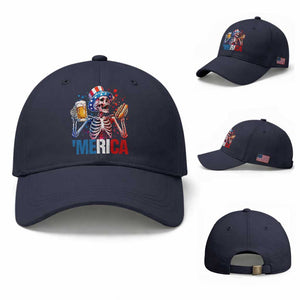 Red White And Blue Skeleton Party Baseball Cap American Freedom Vibes TS12 Baseball Cap Universal Fit Navy Print Your Wear