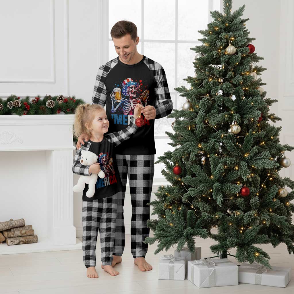 Red White And Blue Skeleton Party Plaid Pajama Set American Freedom Vibes TS12 White Plaid Print Your Wear