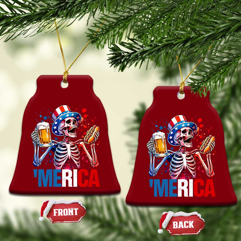 Red White And Blue Skeleton Party Ceramic Ornament American Freedom Vibes TS12 Print Your Wear