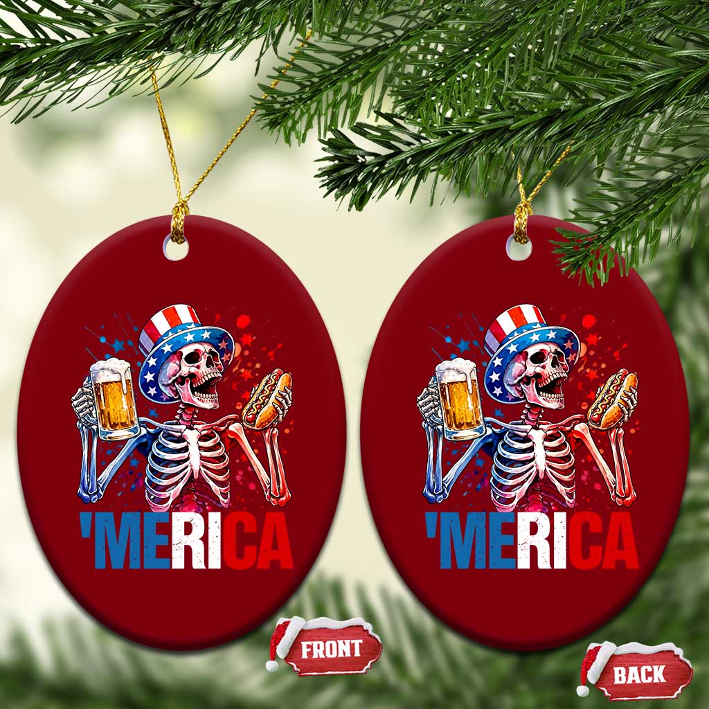 Red White And Blue Skeleton Party Ceramic Ornament American Freedom Vibes TS12 Print Your Wear