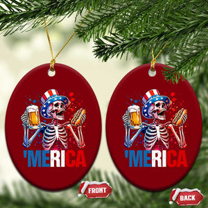Red White And Blue Skeleton Party Ceramic Ornament American Freedom Vibes TS12 Print Your Wear