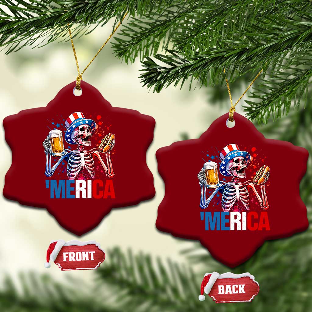 Red White And Blue Skeleton Party Ceramic Ornament American Freedom Vibes TS12 Print Your Wear