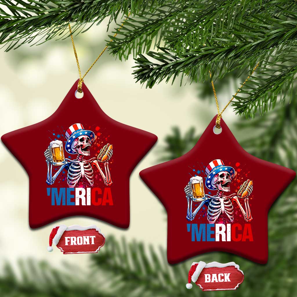 Red White And Blue Skeleton Party Ceramic Ornament American Freedom Vibes TS12 Print Your Wear