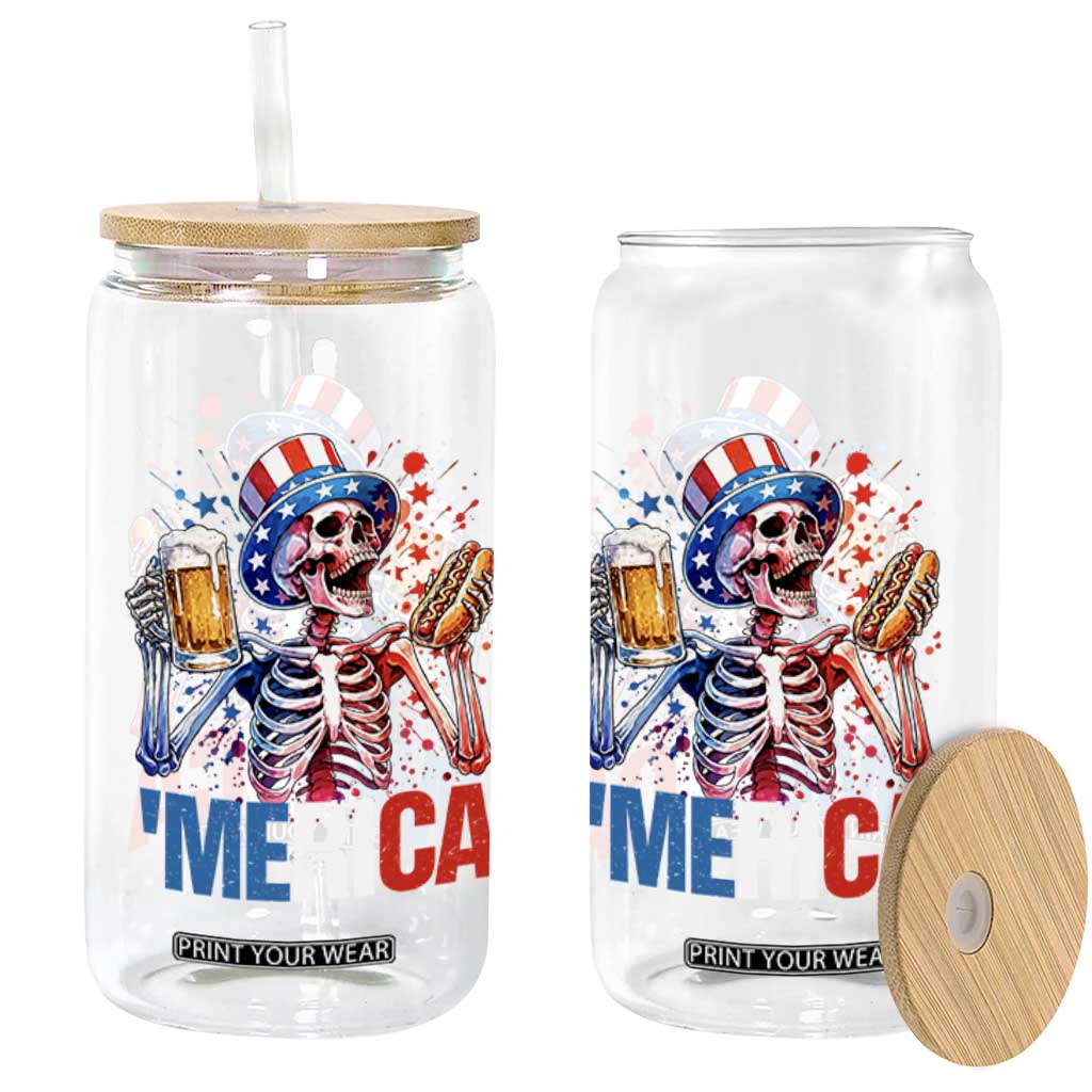Red White And Blue Skeleton Party Glass Can American Freedom Vibes TS12 Print Your Wear