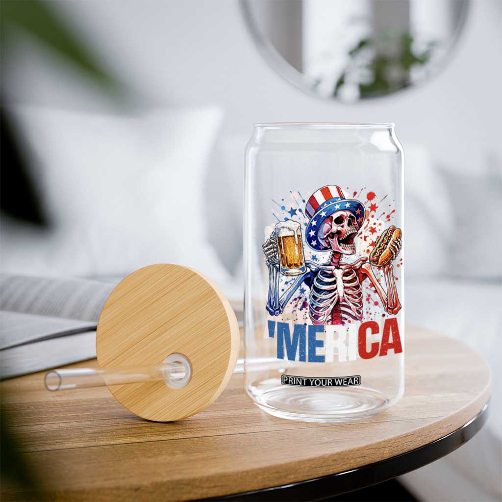 Red White And Blue Skeleton Party Glass Can American Freedom Vibes TS12 Print Your Wear