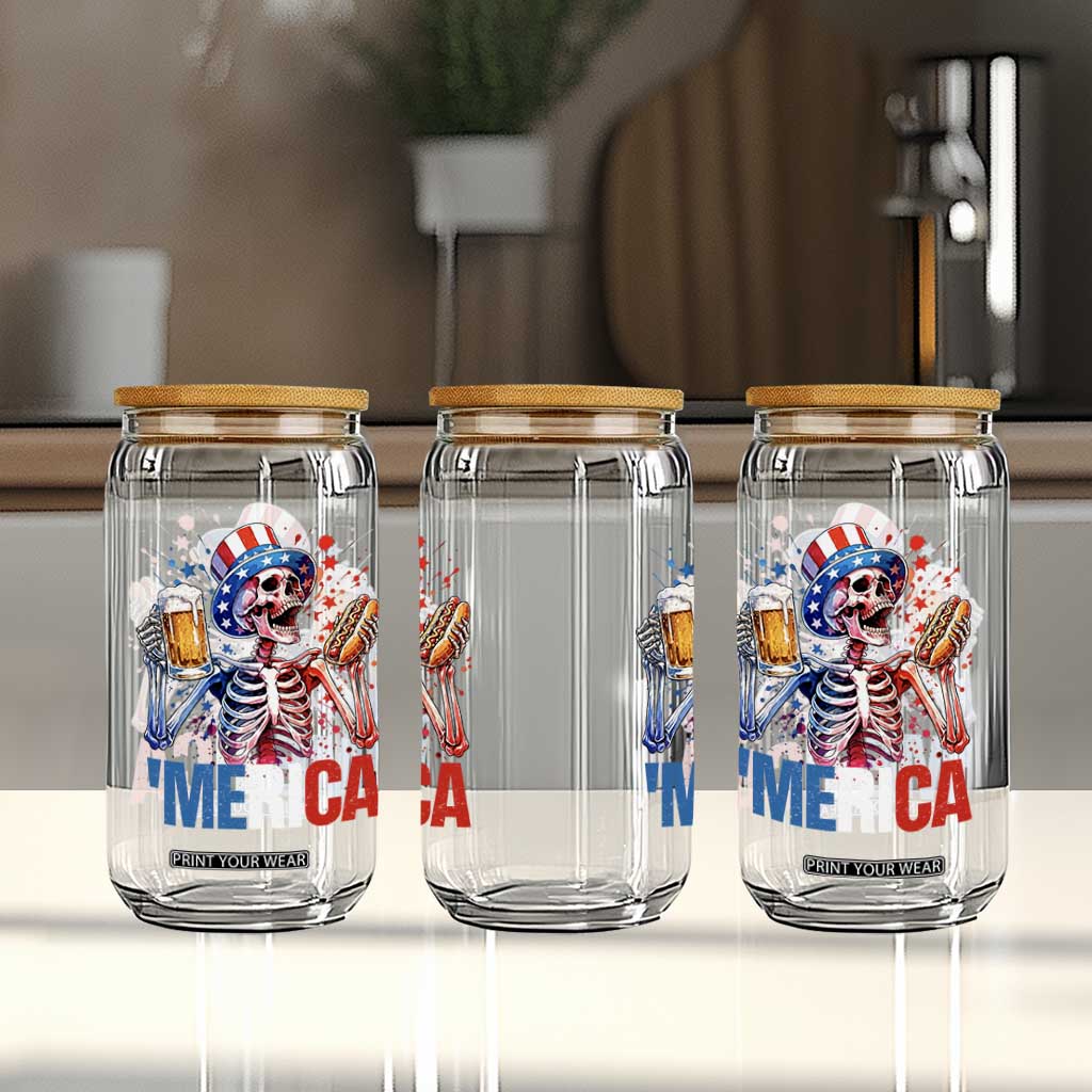 Red White And Blue Skeleton Party Glass Can American Freedom Vibes TS12 Print Your Wear