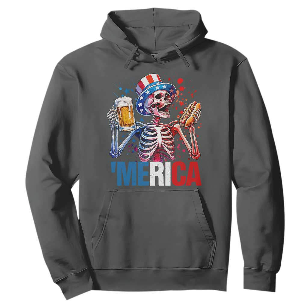 Red White And Blue Skeleton Party Hoodie American Freedom Vibes TS12 Dark Heather Print Your Wear