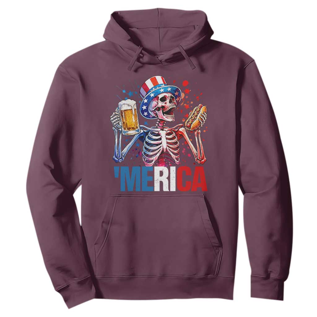 Red White And Blue Skeleton Party Hoodie American Freedom Vibes TS12 Maroon Print Your Wear