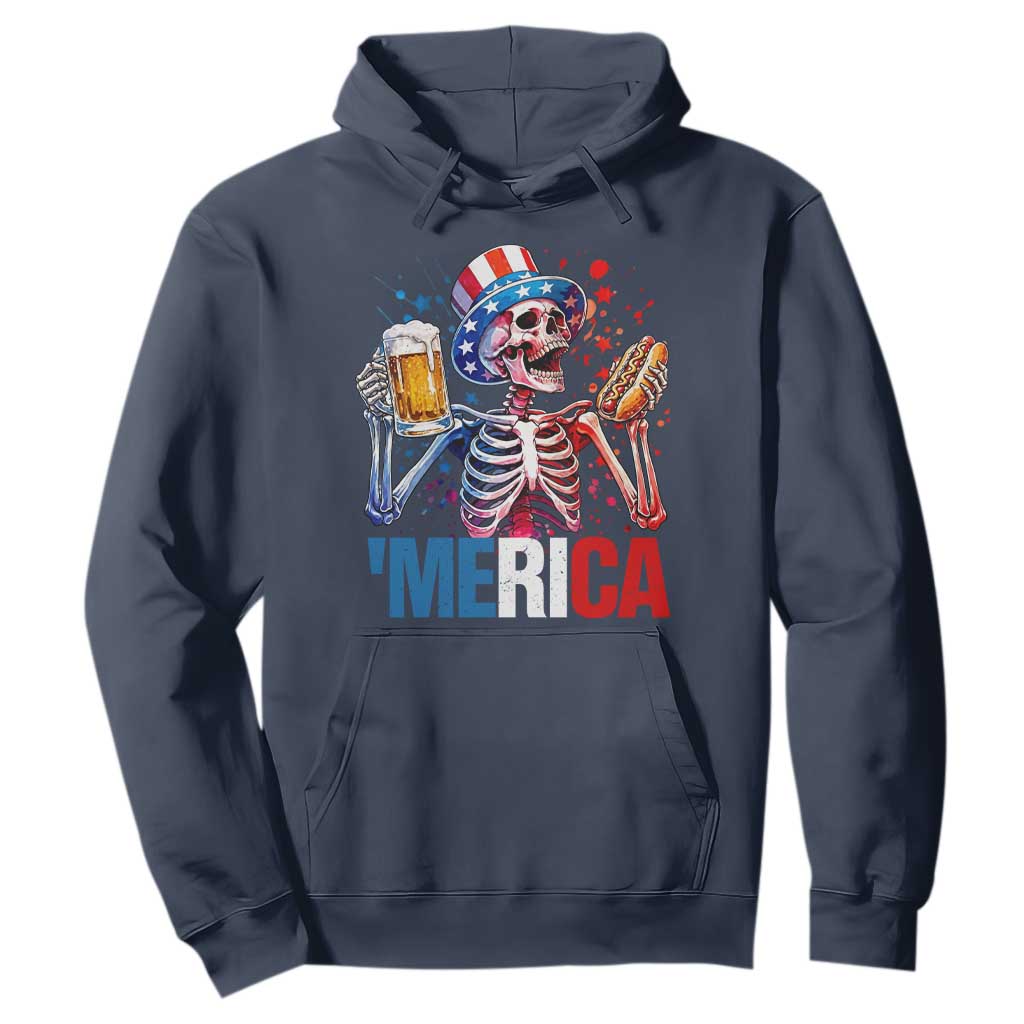 Red White And Blue Skeleton Party Hoodie American Freedom Vibes TS12 Navy Print Your Wear