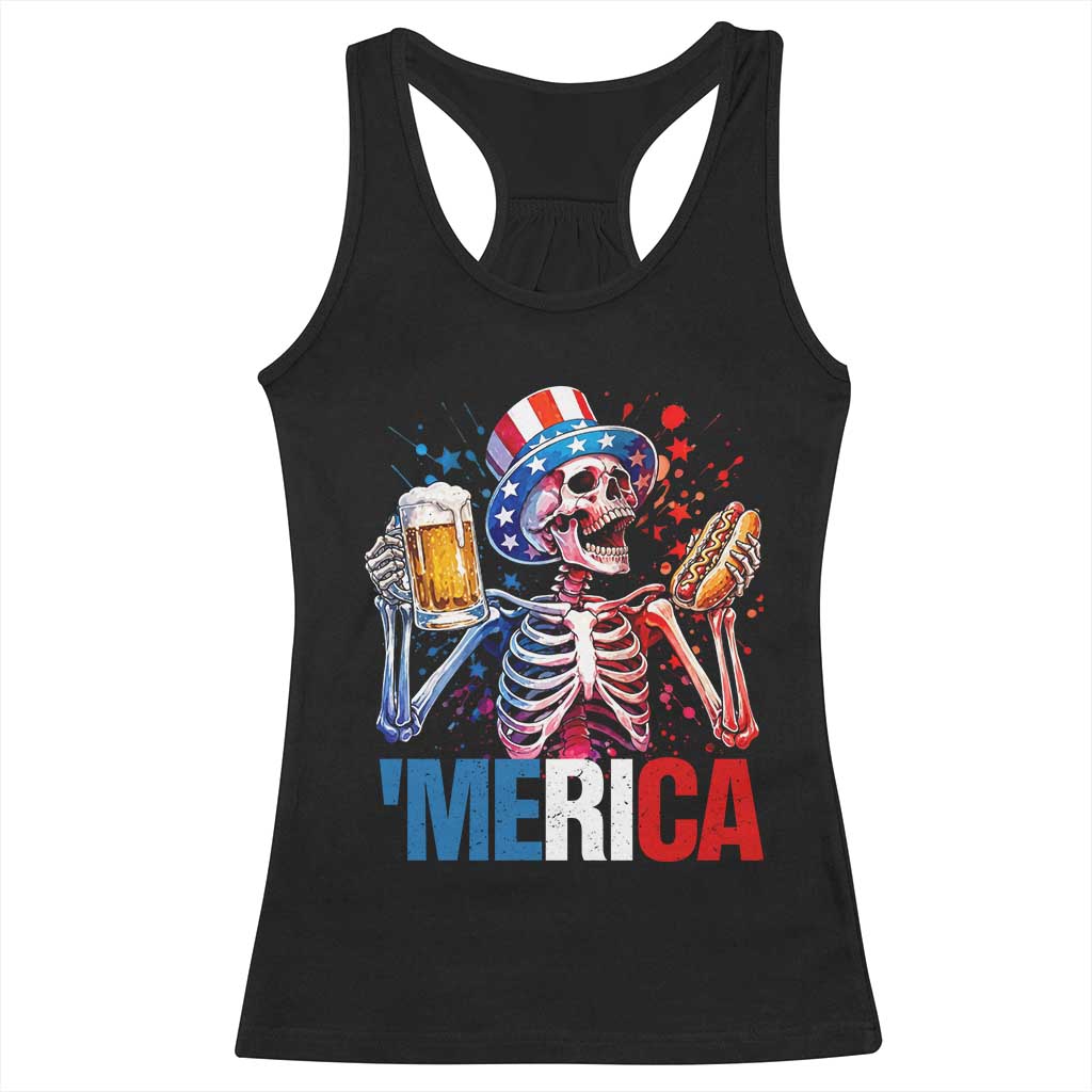 Red White And Blue Skeleton Party Racerback Tank Top American Freedom Vibes TS12 Black Print Your Wear