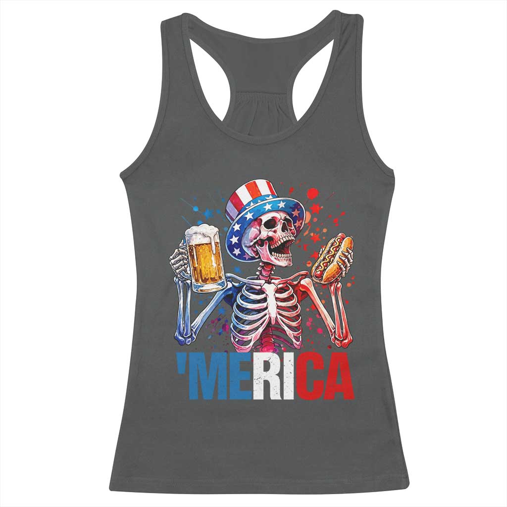 Red White And Blue Skeleton Party Racerback Tank Top American Freedom Vibes TS12 Dark Heather Print Your Wear