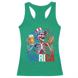 Red White And Blue Skeleton Party Racerback Tank Top American Freedom Vibes TS12 Irish Green Print Your Wear