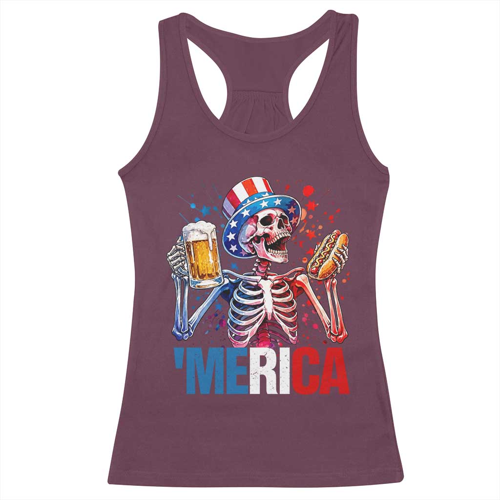 Red White And Blue Skeleton Party Racerback Tank Top American Freedom Vibes TS12 Maroon Print Your Wear