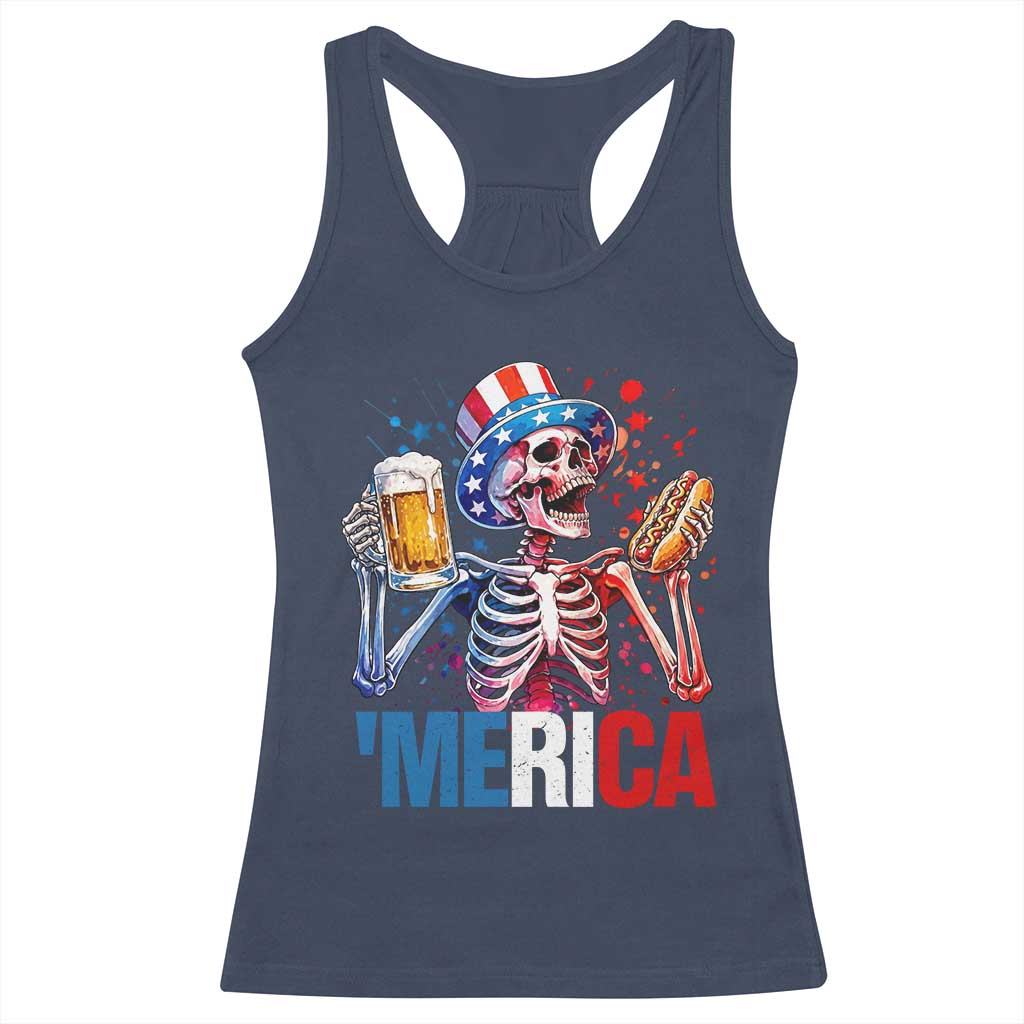 Red White And Blue Skeleton Party Racerback Tank Top American Freedom Vibes TS12 Navy Print Your Wear