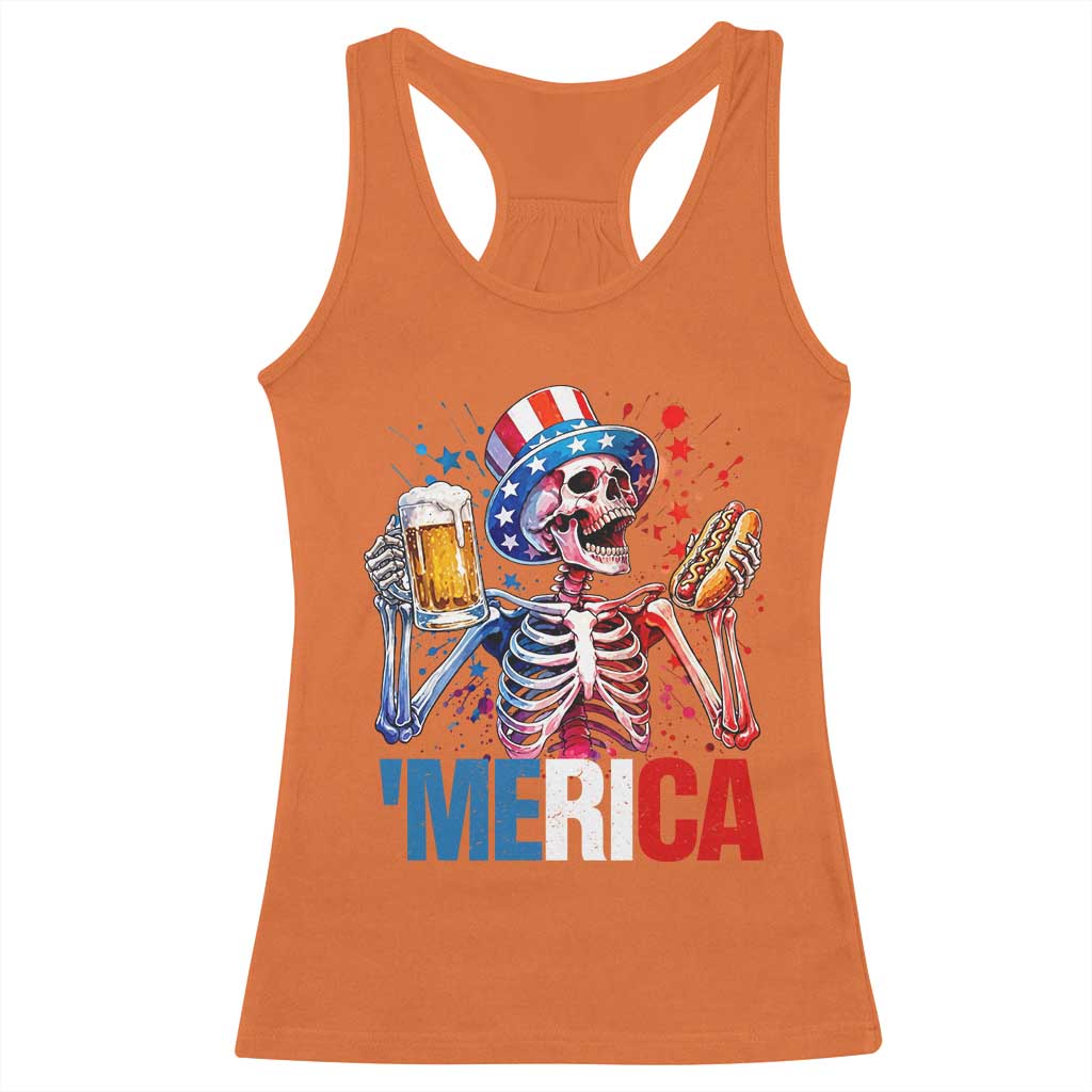 Red White And Blue Skeleton Party Racerback Tank Top American Freedom Vibes TS12 Orange Print Your Wear