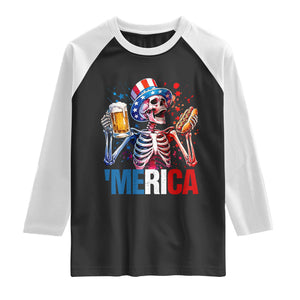 Red White And Blue Skeleton Party Raglan Shirt American Freedom Vibes TS12 Black White Print Your Wear