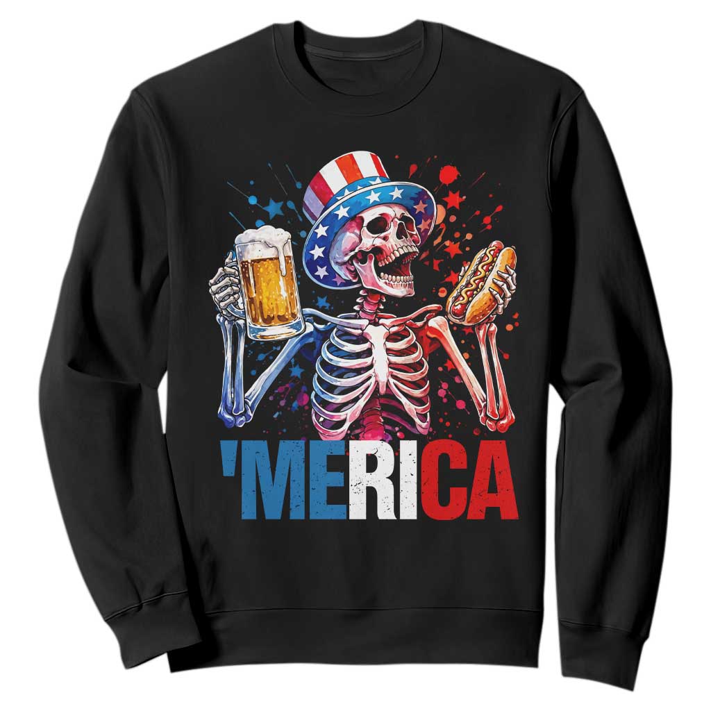 Red White And Blue Skeleton Party Sweatshirt American Freedom Vibes TS12 Black Print Your Wear