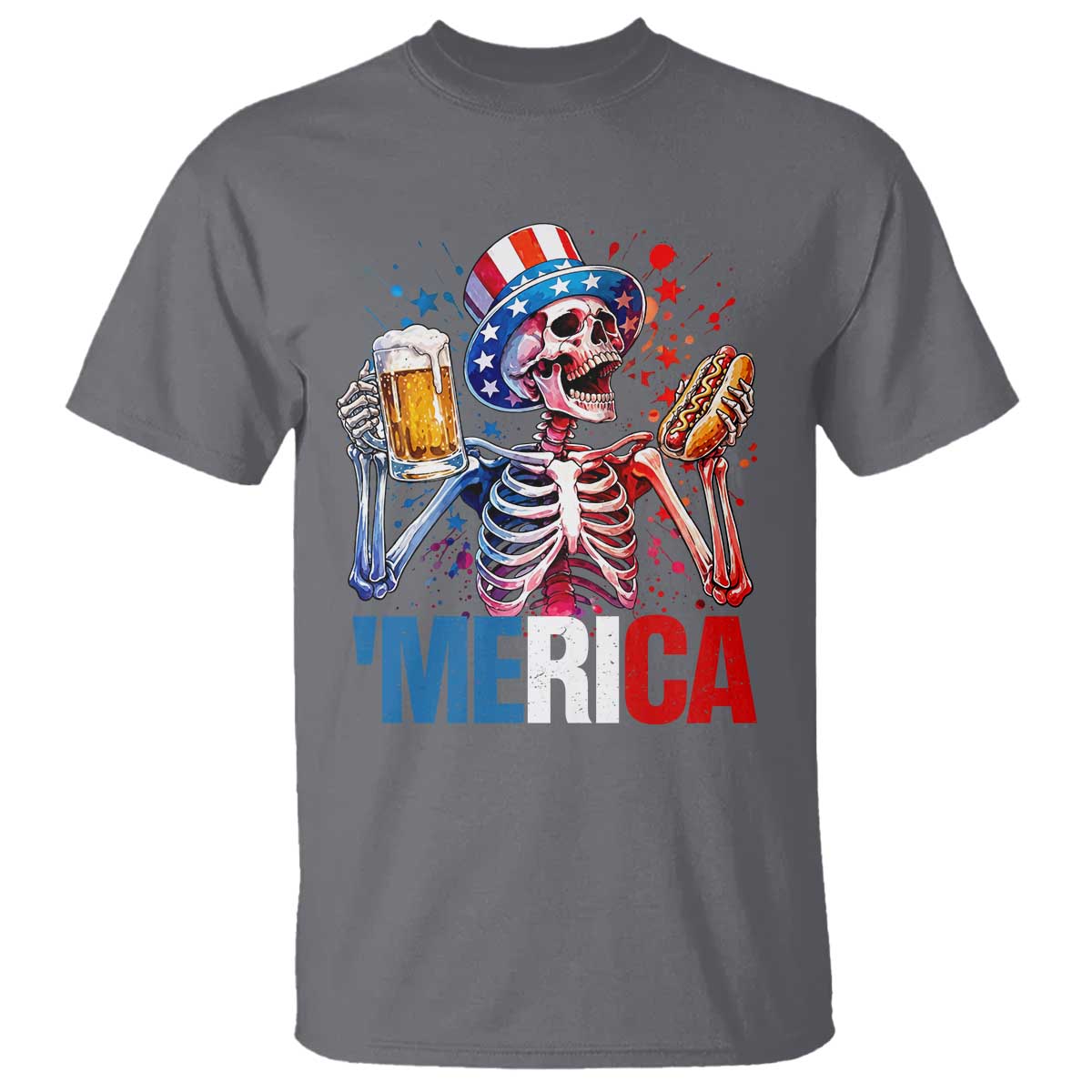 Red White And Blue Skeleton Party T Shirt American Freedom Vibes TS12 Charcoal Print Your Wear