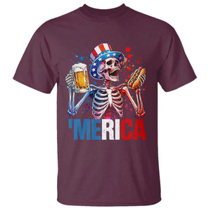 Red White And Blue Skeleton Party T Shirt American Freedom Vibes TS12 Maroon Print Your Wear