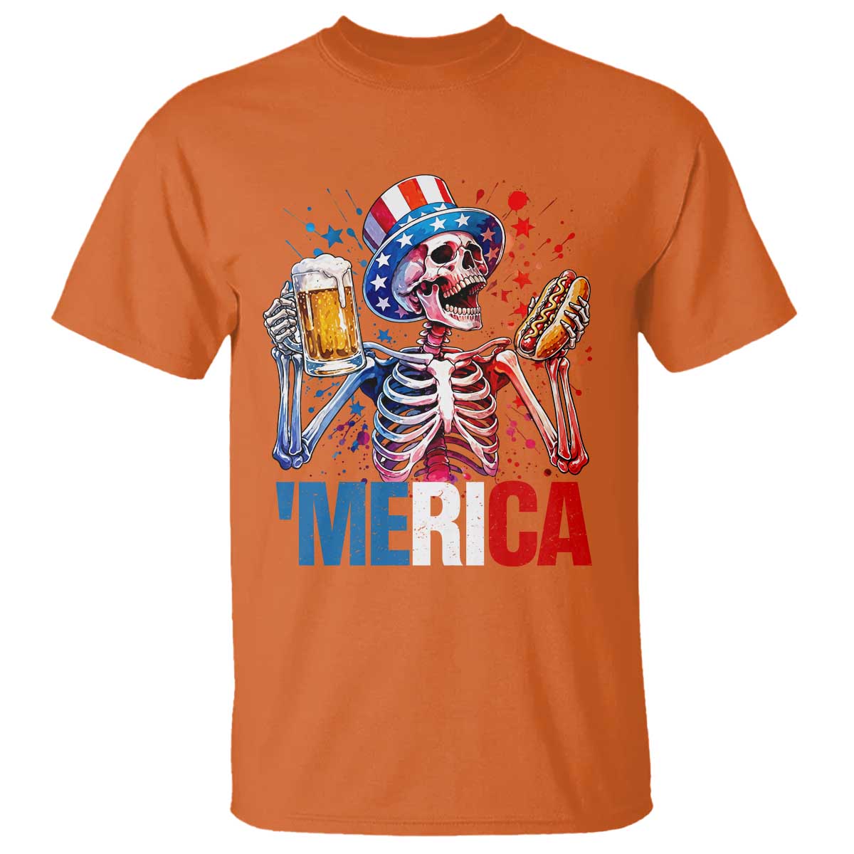 Red White And Blue Skeleton Party T Shirt American Freedom Vibes TS12 Orange Print Your Wear