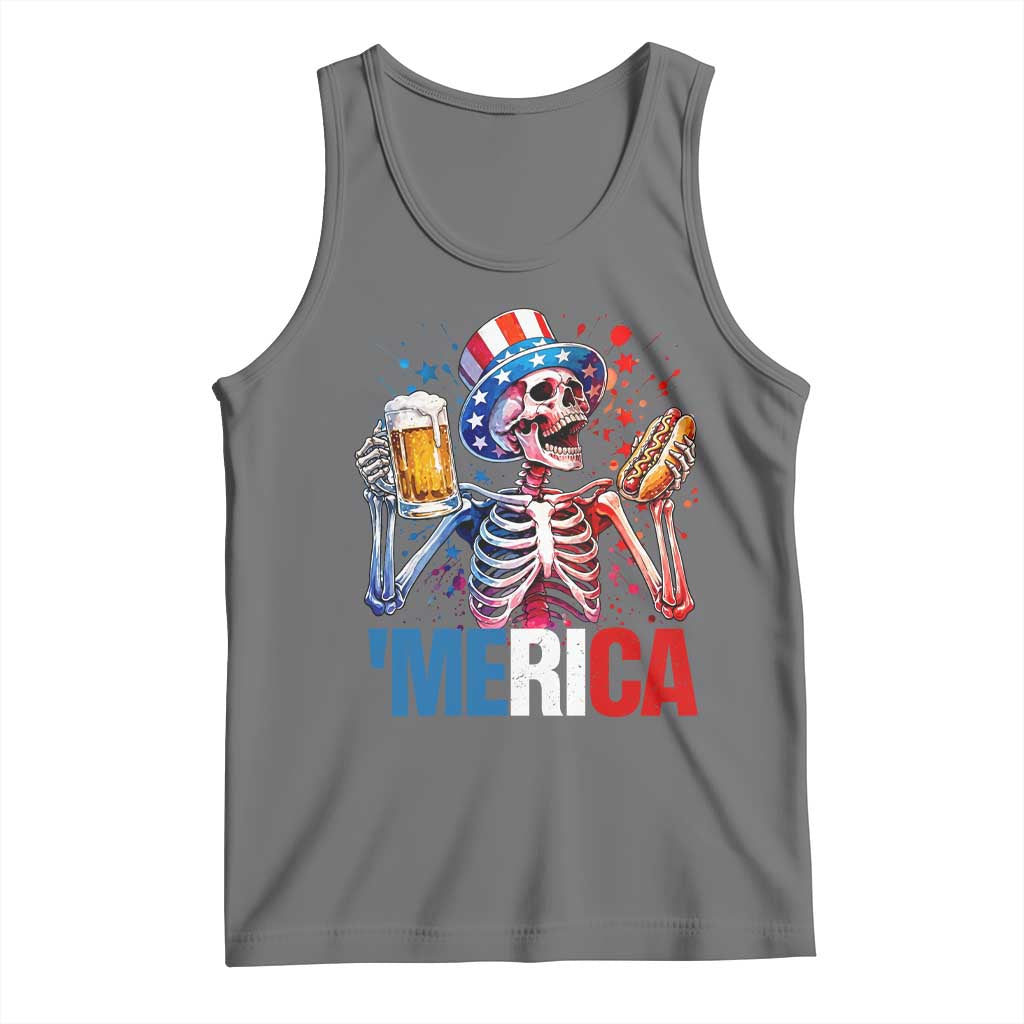 Red White And Blue Skeleton Party Tank Top American Freedom Vibes TS12 Black Heather Print Your Wear
