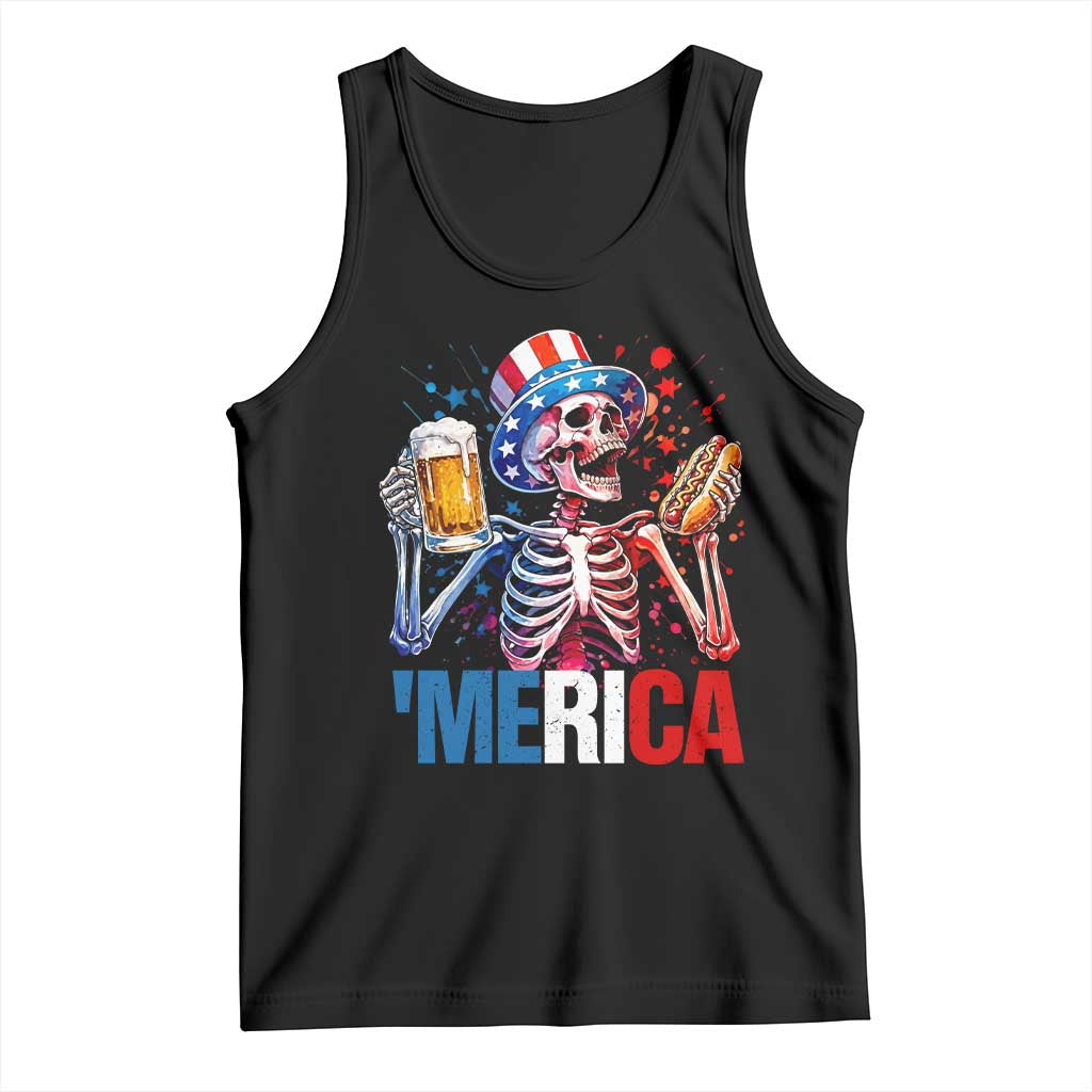 Red White And Blue Skeleton Party Tank Top American Freedom Vibes TS12 Black Print Your Wear
