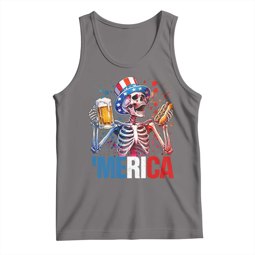 Red White And Blue Skeleton Party Tank Top American Freedom Vibes TS12 Deep Heather Print Your Wear