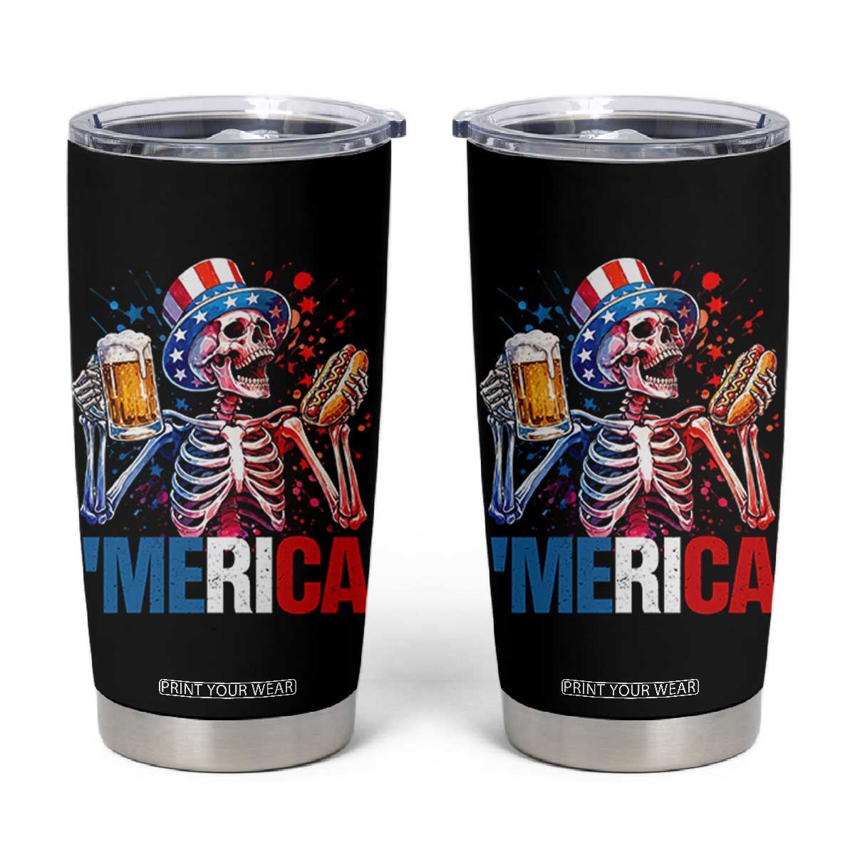 Red White And Blue Skeleton Party Tumbler Cup American Freedom Vibes TS12 Black Print Your Wear