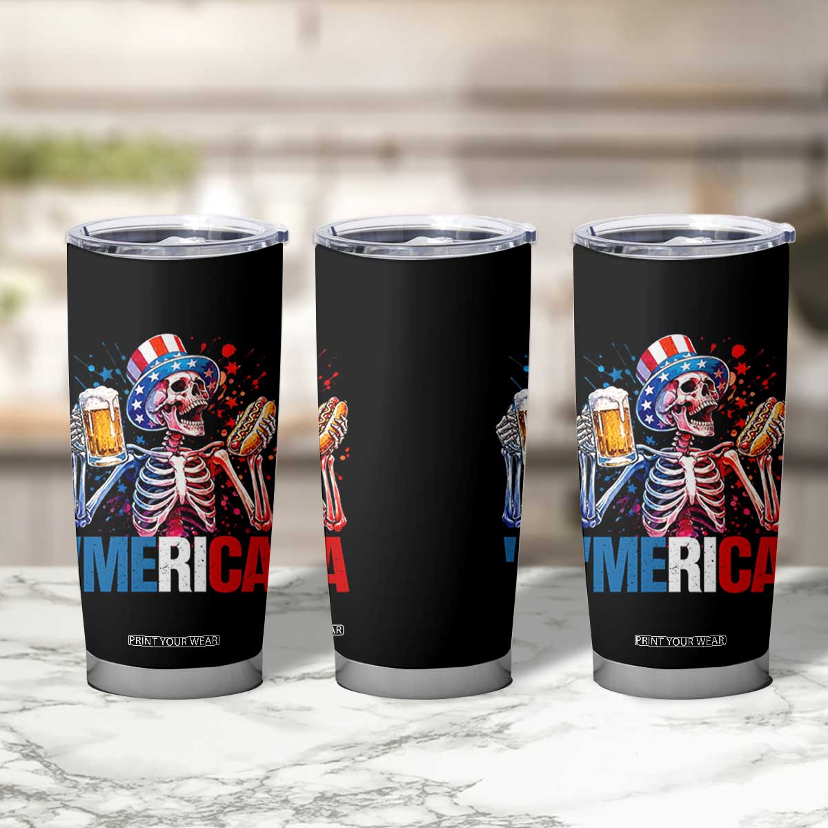 Red White And Blue Skeleton Party Tumbler Cup American Freedom Vibes TS12 Print Your Wear