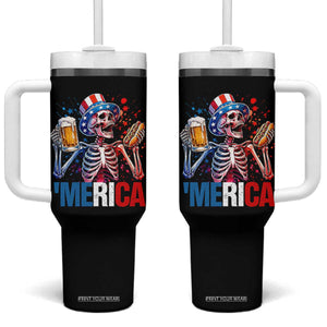 Red White And Blue Skeleton Party Tumbler With Handle American Freedom Vibes TS12 One Size: 40 oz Black Print Your Wear