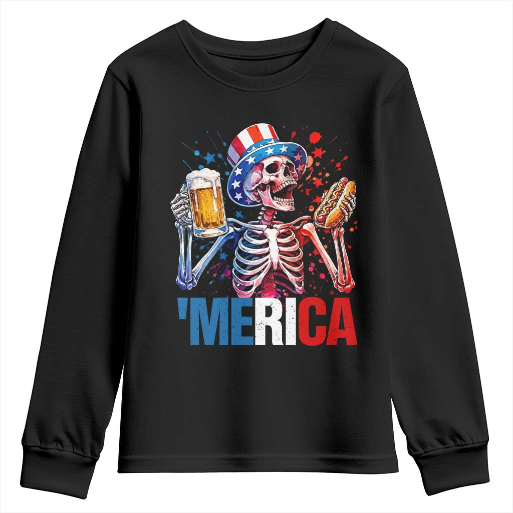 Red White And Blue Skeleton Party Youth Sweatshirt American Freedom Vibes TS12 Black Print Your Wear