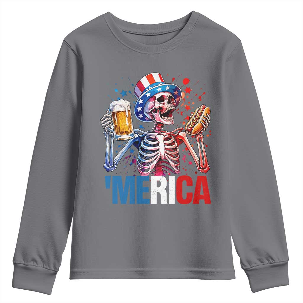 Red White And Blue Skeleton Party Youth Sweatshirt American Freedom Vibes TS12 Charcoal Print Your Wear