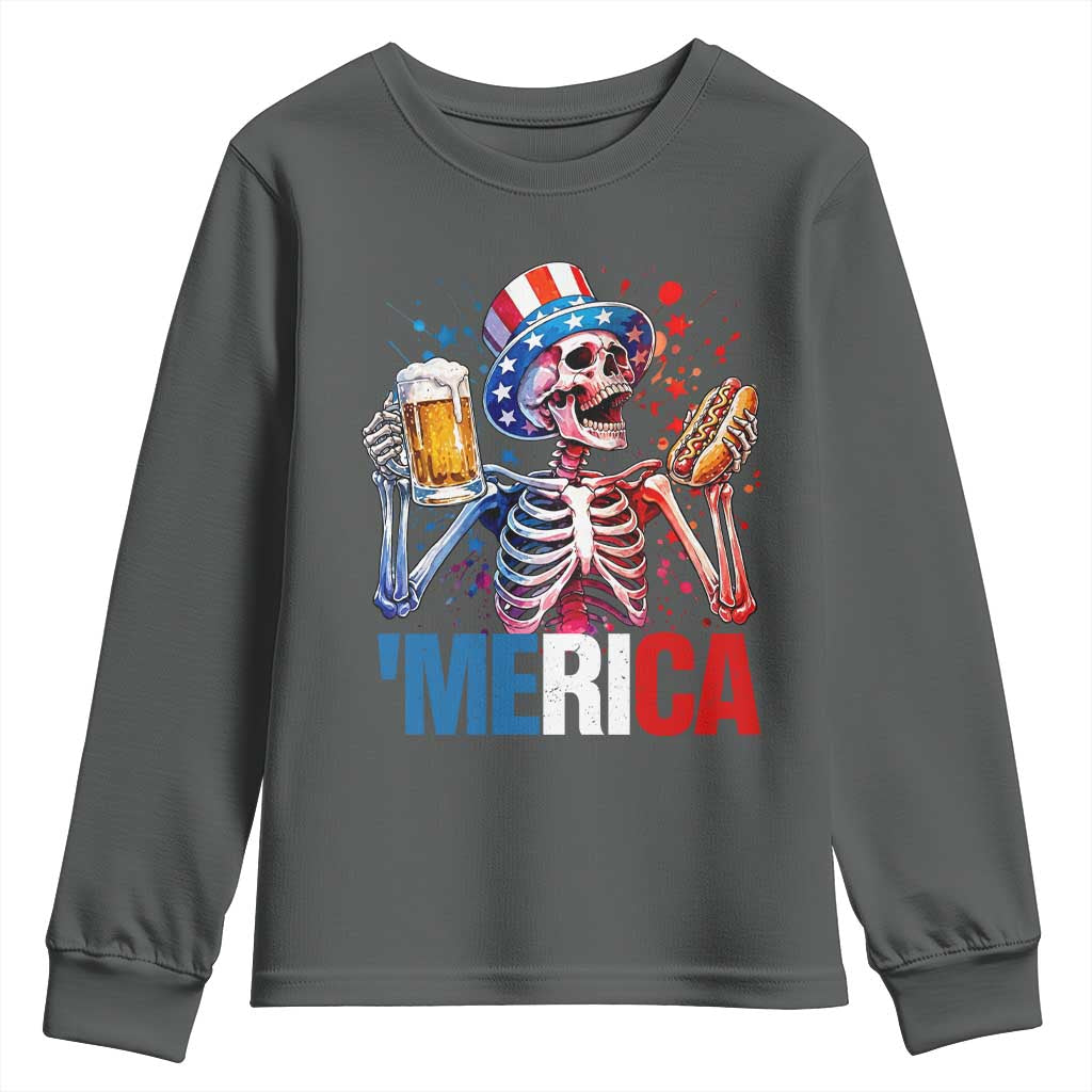 Red White And Blue Skeleton Party Youth Sweatshirt American Freedom Vibes TS12 Dark Heather Print Your Wear