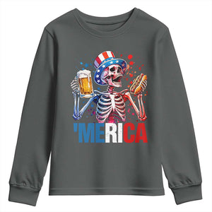 Red White And Blue Skeleton Party Youth Sweatshirt American Freedom Vibes TS12 Dark Heather Print Your Wear