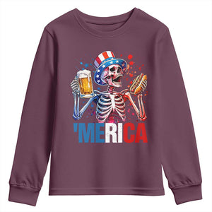 Red White And Blue Skeleton Party Youth Sweatshirt American Freedom Vibes TS12 Maroon Print Your Wear