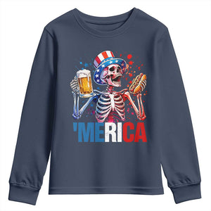 Red White And Blue Skeleton Party Youth Sweatshirt American Freedom Vibes TS12 Navy Print Your Wear
