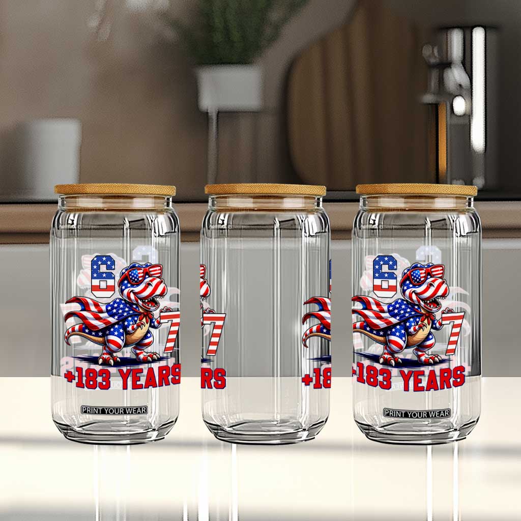 Funny 67 Meme Dinosaur American Pride Glass Can USA 250th Anniversary TS12 Print Your Wear