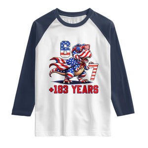 Funny 67 Meme Dinosaur American Pride Raglan Shirt USA 250th Anniversary TS12 White Navy Print Your Wear