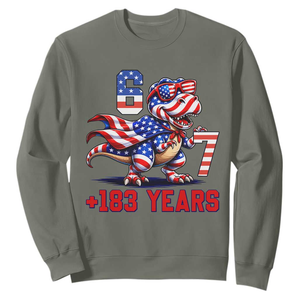 Funny 67 Meme Dinosaur American Pride Sweatshirt USA 250th Anniversary TS12 Military Green Print Your Wear