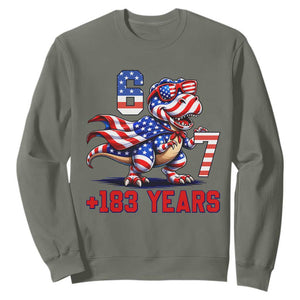 Funny 67 Meme Dinosaur American Pride Sweatshirt USA 250th Anniversary TS12 Military Green Print Your Wear